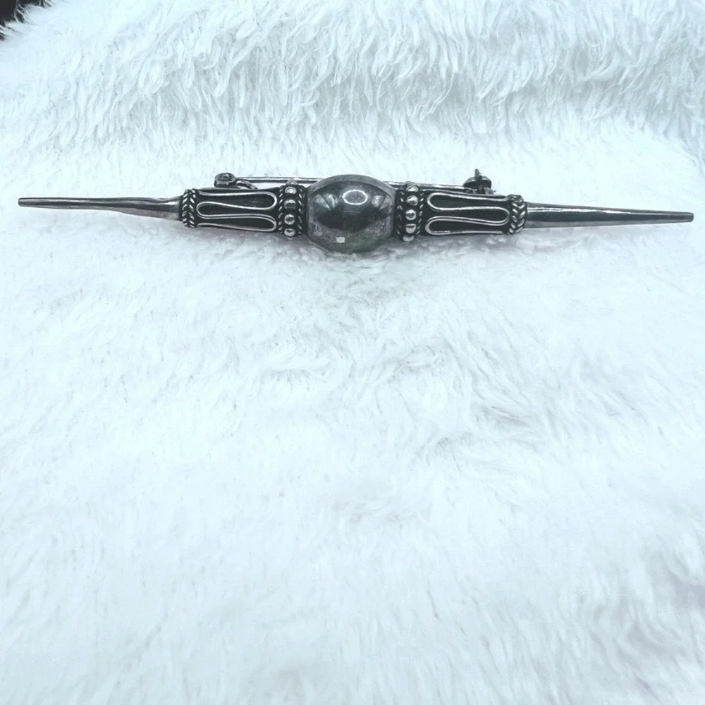 Vintage Sterling Silver Art Deco‎ Jabot Bar Brooch 3.5